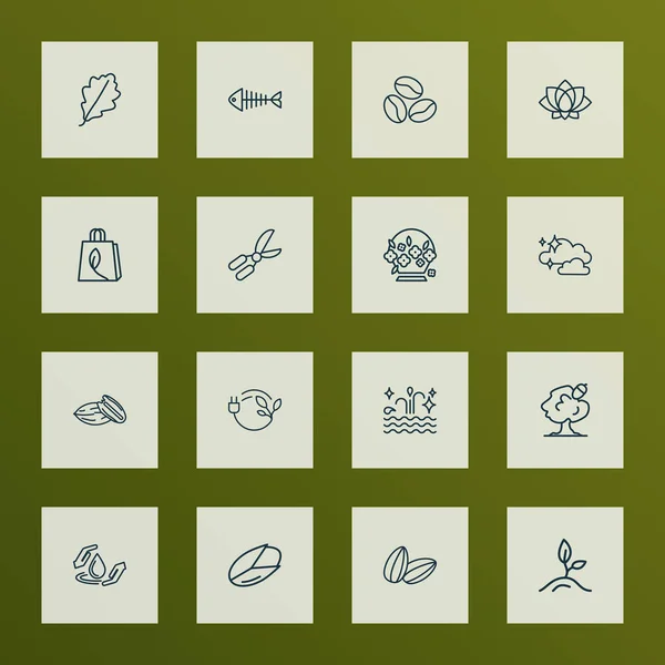 World icons line style set with bio energy, water treatment, flower basket and other design elements. Isolated illustration world icons. — 스톡 사진