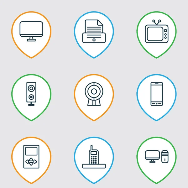 Ícones de dispositivo definido com PC desktop, tv, telefone e outros elementos de transmissão. Ícones do dispositivo de ilustração vetorial isolado . —  Vetores de Stock