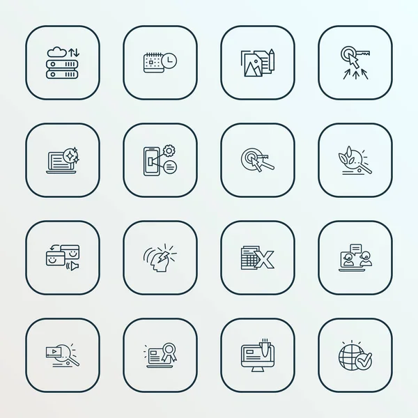 Motorsymbole setzen Stilvorgaben mit Veranstaltungskalender, Pingback, Live-Chat und anderen Ideenelementen. isolierte Illustration Engine Symbole. — Stockfoto