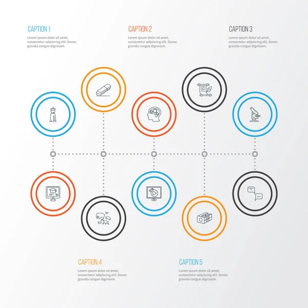 Skolikoner linje stil set med balklänning, psykologi, video lektion och andra klänning element. Isolerade vektor illustration skola ikoner. — Stock vektor