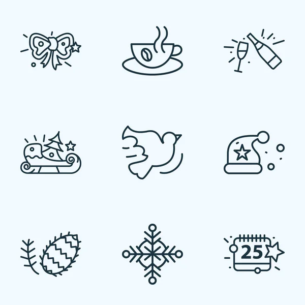 Year icons line style set with festive bow, christmas day, sleigh and other pinecone elements. Isolated illustration year icons. — Stock Photo, Image