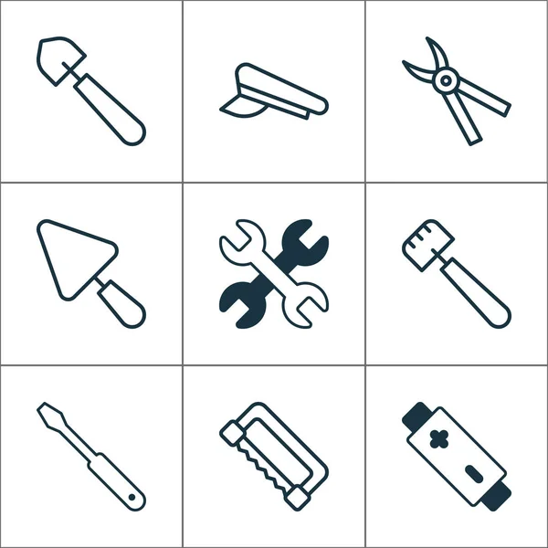 Instrumentensymbole Set mit Schraubenzieher, Zange, Schraubenschlüssel und anderen Zimmereielementen. Isolierte Vektor Illustration Instrument Icons. — Stockvektor