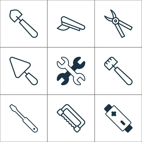 Equipment icons set with screwdriver, pincers, wrench and other carpentry elements. Isolated illustration equipment icons. — 스톡 사진
