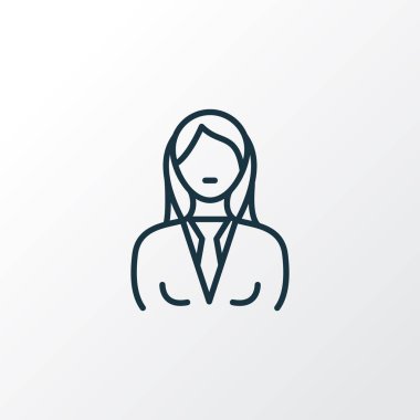 Yönetici kadın simge çizgisi sembolü. Moda tarzında birinci kalite izole iş kadını unsuru.