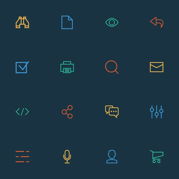 Iconos de usuario conjunto de estilo de línea con social, ecualizador, binocular y otros elementos de archivo. Iconos de usuario de ilustración vectorial aislado . — Vector de stock