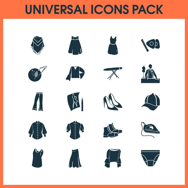 Conjunto de iconos de moda con camisa sin mangas, bordados, jeans acampanados y otros elementos artesanales. Iconos de moda de ilustración vectorial aislado . — Vector de stock