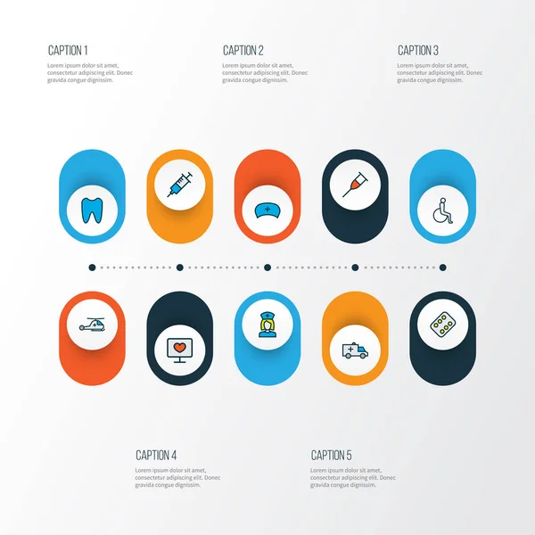 Drug icons colored line set with ambulance, vaccine, crutch and other computer elements. Isolated illustration drug icons. — 스톡 사진