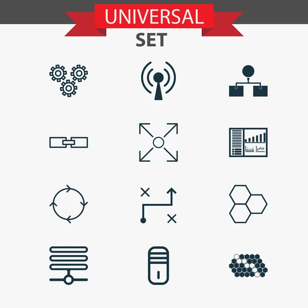 Machine icons set with processor, data cells, loop algorithm and other recurring program elements. Isolated illustration machine icons.