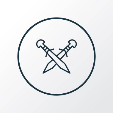Çapraz kılıç simgesi çizgisi sembolü. Moda tarzında birinci kalite yalıtılmış bıçak ögesi.