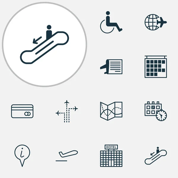 Icone di trasporto impostato con perno info, handicap disabili, elementi di carta di plastica partenza aereo. Isolato vettoriale illustrazione icone di trasporto . — Vettoriale Stock