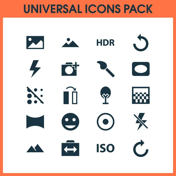 Photo icons set with circle, hdr, switch cam and other rotate left elements. Isolated illustration photo icons.