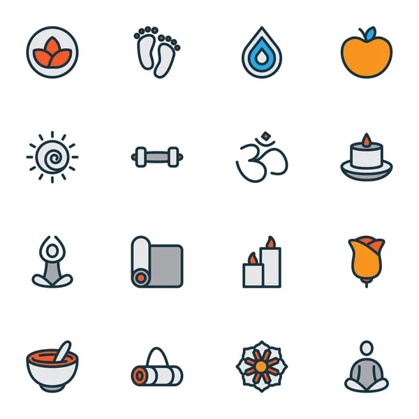 Yoga icons colored line set with paraffin, dumbbell, hinduism and other mat elements. Isolated illustration yoga icons. — Stock Photo, Image