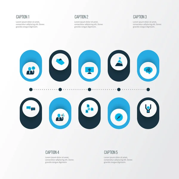 Work icons colored set with team time, compass, winner and other manager elements. Isolated illustration work icons. — 스톡 사진