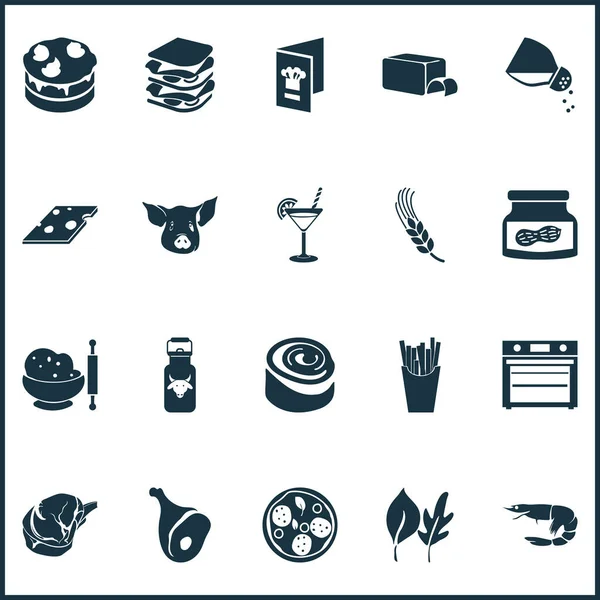 Food icons set with milk can, cake, butter and other cheddar elements. Isolated illustration food icons. — 스톡 사진