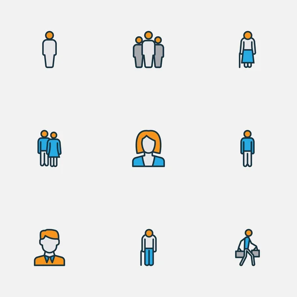 Gente iconos de color conjunto de línea con el usuario, mujer de negocios, hombres y otros elementos del grupo. Iconos de personas ilustración aislada . —  Fotos de Stock