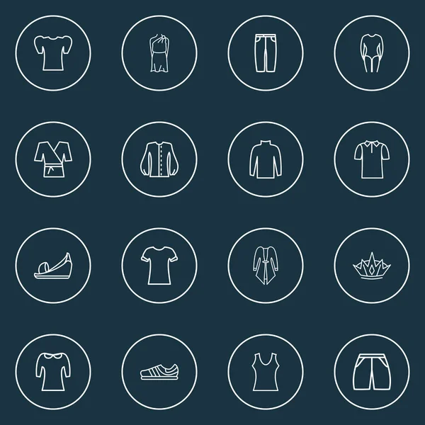 Módní ikony line styl set s biskupským rukávem košile, trenér boty, šortky a další trička prvky. Izolované vektorové ilustrace módní ikony. — Stockový vektor