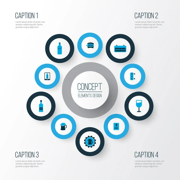 Hesabında şarap, çek, viski ve diğer viski elementleriyle renklendirilmiş ikonlar iç. İzole edilmiş illüstrasyon içecek simgeleri.