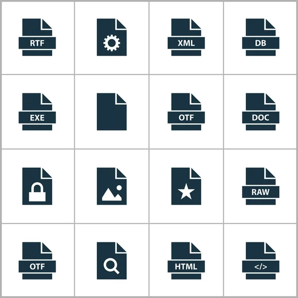 Εικονίδια εγγράφων που με κλειδωμένο, λογισμικό, σχήμα και άλλα στοιχεία λογισμικού. Μεμονωμένα εικονίδια εγγράφου απεικόνισης. — Φωτογραφία Αρχείου