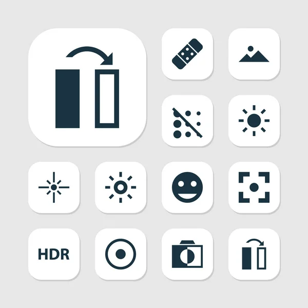 Піктограми зображень, встановлені з спалахом, hdr, зціленням та іншими елементами повороту. Ізольовані ілюстрації піктограм зображення . — стокове фото