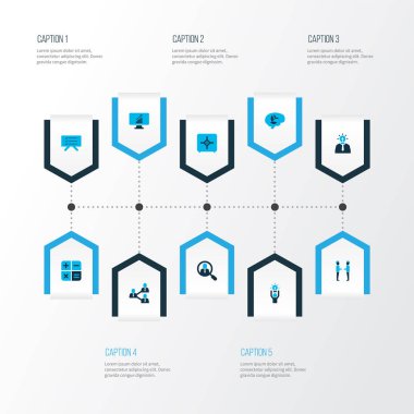 Hesap makinesiyle renklendirilmiş takım simgeleri, işçileri, bilgisayar analizlerini ve diğer insan unsurlarını arayın. İzole vektör illüstrasyon ekibi simgeleri.