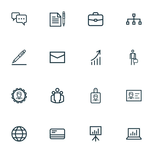 Trade iconen lijn stijl set met pen, koffer, chatten en andere statistische elementen. Isolated vector illustratie handel pictogrammen. — Stockvector