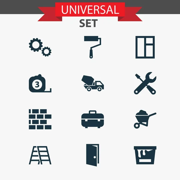 Construction icons set with window, brickwork, tape ruler and other carry cart elements. Isolated illustration construction icons. — 스톡 사진