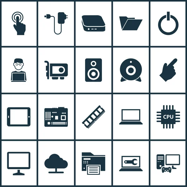 Digital icons set with notebook, mini PC, printing machine and other forefinger elements. Isolated illustration digital icons. — Stockfoto