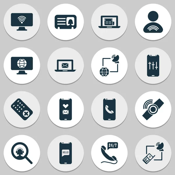 Communication icons set with user relationship, greeting on phone, web and other computer communication elements. Isolated vector illustration communication icons. — Stock vektor