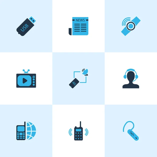 Connection icons colored set with internet, tv, telephone and other daily press elements. Isolated vector illustration connection icons. — 스톡 벡터
