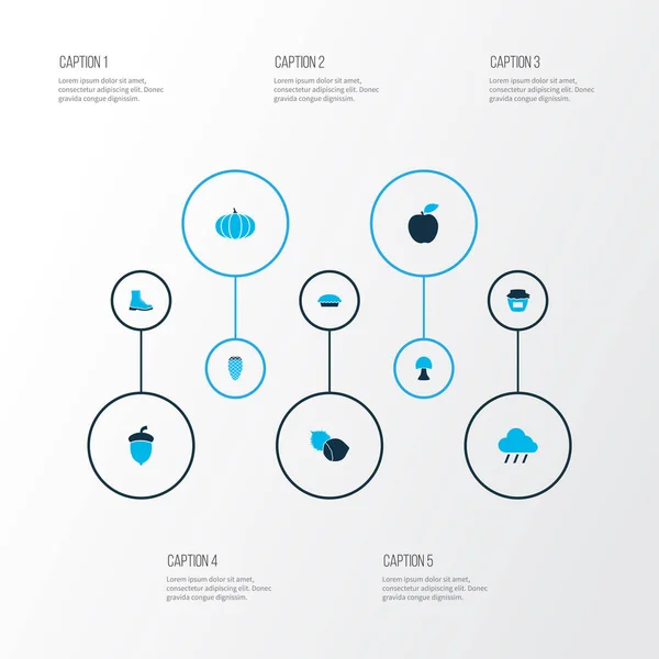 季节图标彩色设置蘑菇，果酱，南瓜和其他鞋类元素。孤立的插图季节图标. — 图库照片