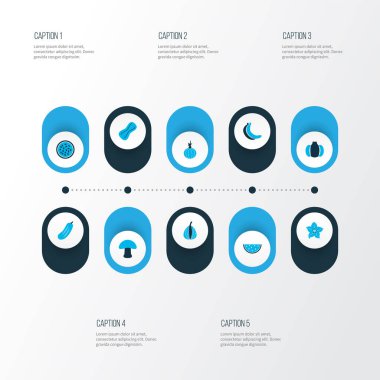 Salatalık turşusu, lezzetli, kabak ve diğer yıldız meyveleri ile renklendirilmiş meyve ikonları. Ayrı resimli meyve simgeleri.