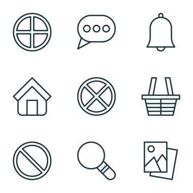 Ağ simgeleri artı, ev, erişim reddedildi ve diğer peyzaj fotoğraf unsurlarıyla ayarlandı. İzole edilmiş illüstrasyon ağı simgeleri.