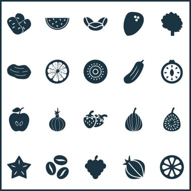 Ağaç, böbrek fasulyesi, lezzetli ve diğer karambola elementlerinden oluşan meyve ikonları. İzole vektör illüstrasyon meyve simgeleri.
