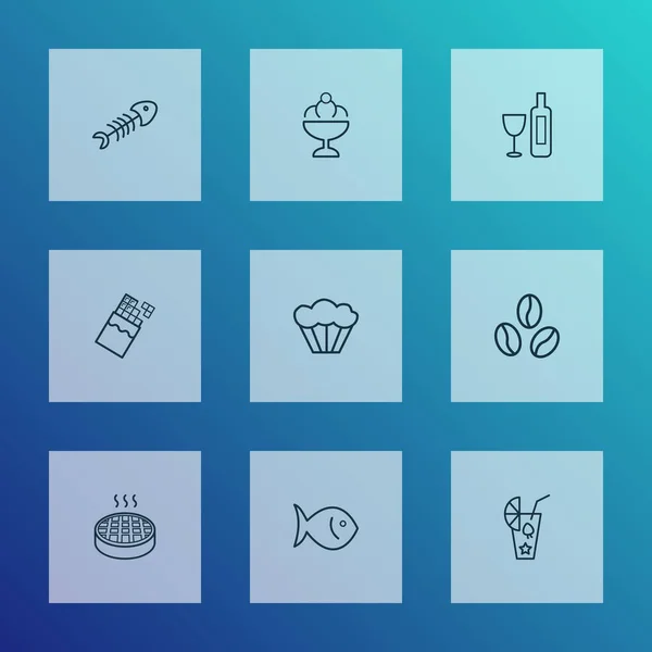 Nutrition icons line style set with chocolate, smoothie, coffee bean and other cupcake elements. Isolated vector illustration nutrition icons. — 스톡 벡터