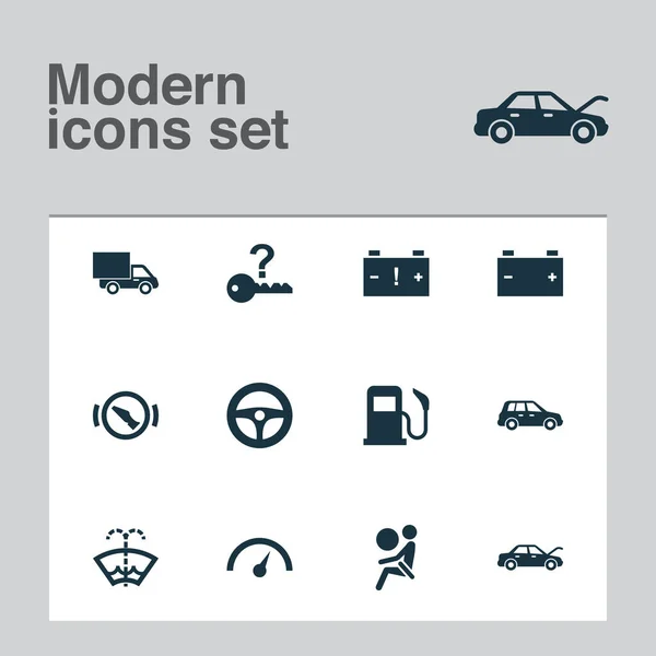 Bilikoner som med försiktighet, bränsle, van och andra fästelement. Isolerade vektor illustration bil ikoner. — Stock vektor