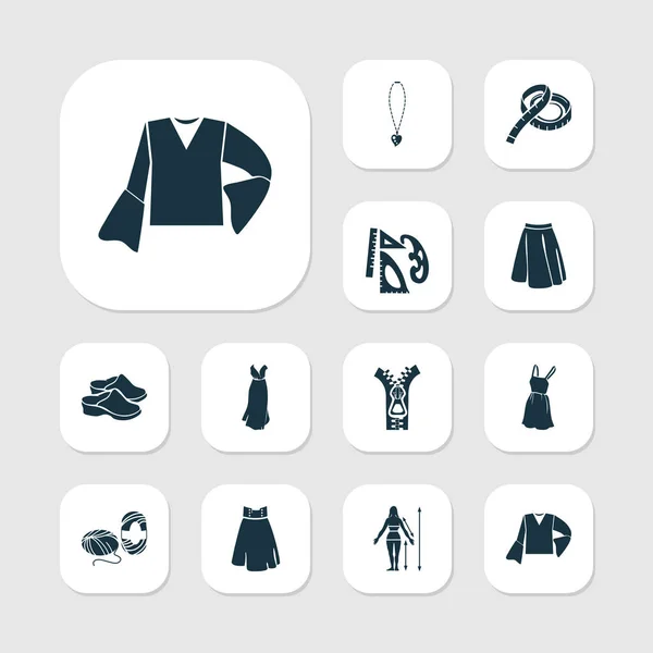 Fashion design iconen set met meetlint, linialen, platte schoenen en andere meetelementen. Geïsoleerde vector illustratie mode-ontwerp pictogrammen. — Stockvector
