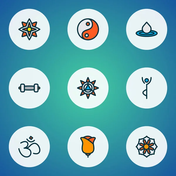Relax icons colored line set with decoration, hinduism, mandala tao elements. Isolated illustration relax icons. — Stock Photo, Image