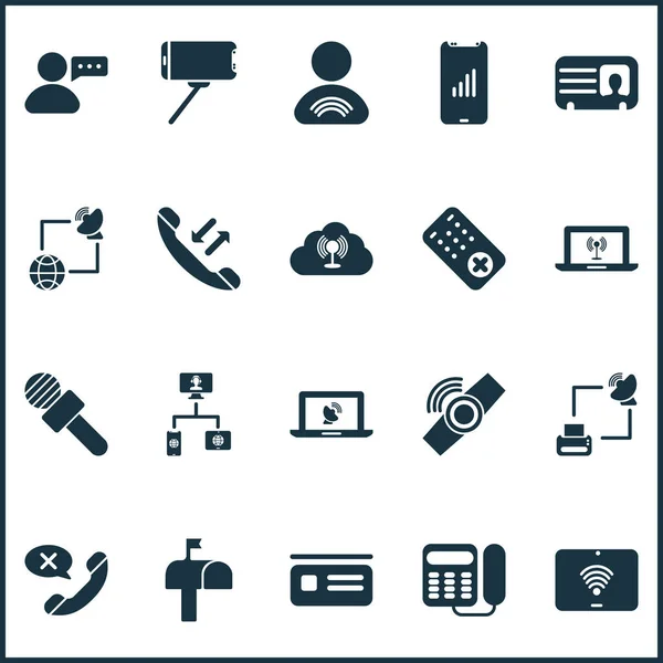 Connection icons set with selfie stick, home network, smart watch and other smartphone elements. Isolated illustration connection icons.