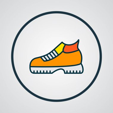 Yürüyüş çizmeleri simgesi renkli çizgi sembolü. Moda tarzında birinci kalite izole ayakkabı ögesi.