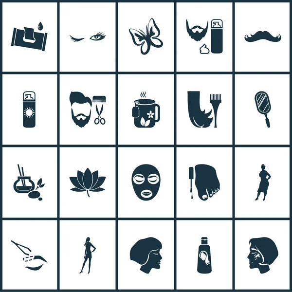 Beautiful icons set with eyelash, wet wipes, moustache and other tweezers elements. Isolated illustration beautiful icons. — Stock Photo, Image