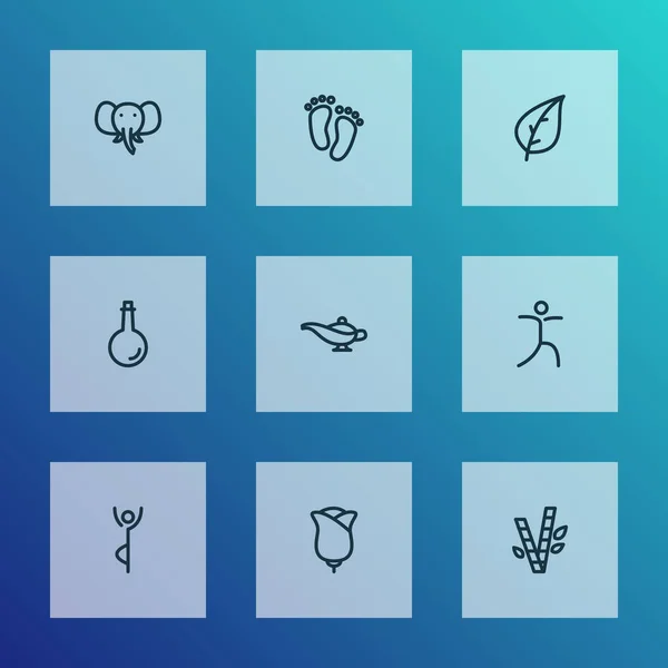 Yoga icons line style set with meditating, yoga pose, bamboo and other rose elements. Isolated illustration yoga icons. — Stock Photo, Image