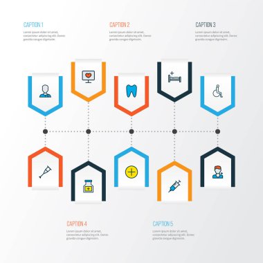 Diş minesi, sopa, tıbbi tabela ve diğer diş elementleriyle renklendirilmiş antibiyotik sembolleri. İzole edilmiş resimli antibiyotik simgeleri.