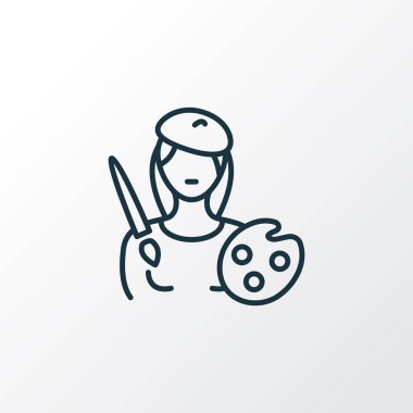 Sanatçı simgesi çizgi sembolü. Moda tarzında kaliteli izole edilmiş kadın ressam unsuru.