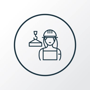 İnşaatçı kadın simgesi. Moda tarzında kaliteli izole edilmiş işçi ögesi.