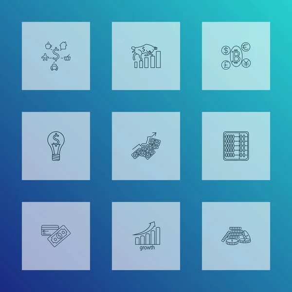 Economy icons line style set with bull market, smart solution, cryptocin και άλλα αυξητικά στοιχεία. Μεμονωμένα εικονίδια οικονομίας απεικόνισης. — Φωτογραφία Αρχείου