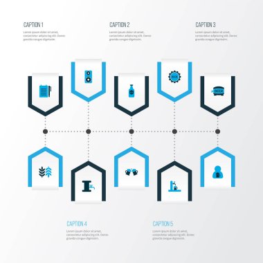 Bira bardağı, sütun, bira şişesi ve diğer tahıl unsurlarıyla renklendirilmiş ikonlar iç. İzole vektör illüstrasyon içecek simgeleri.