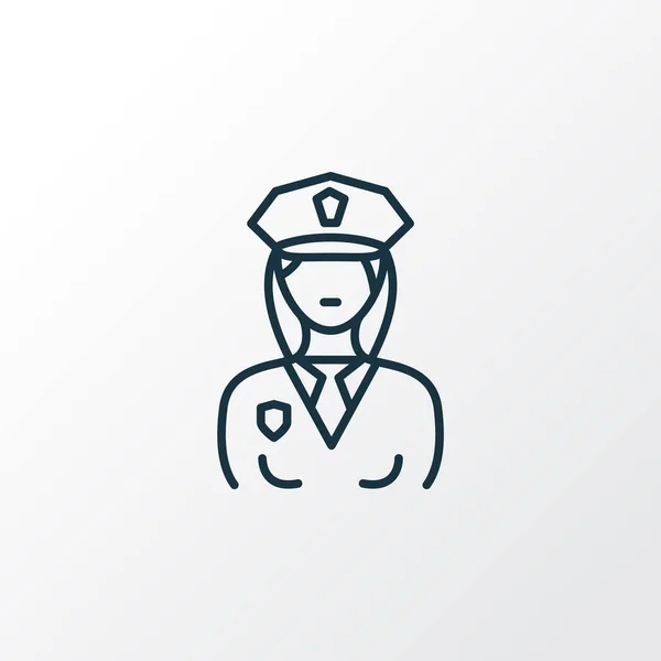 警察の女性のアイコンラインシンボル。トレンディーなスタイルでプレミアム品質の隔離された役員要素. — ストック写真