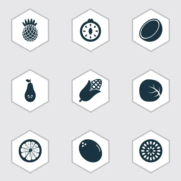 Food icons set with cocoanut, white cabbage, lemon and other cauliflower elements. Isolated illustration food icons. — Stock fotografie
