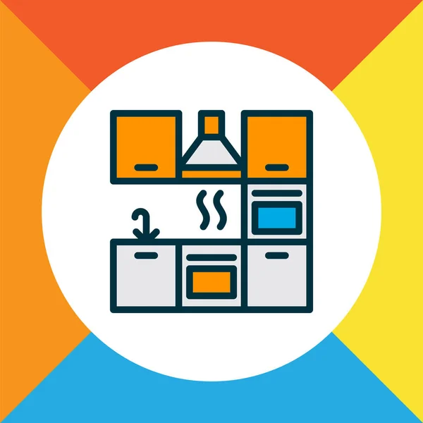 キッチン家具のアイコンの色のラインシンボル。トレンディーなスタイルのプレミアム品質隔離されたインテリア要素. — ストック写真