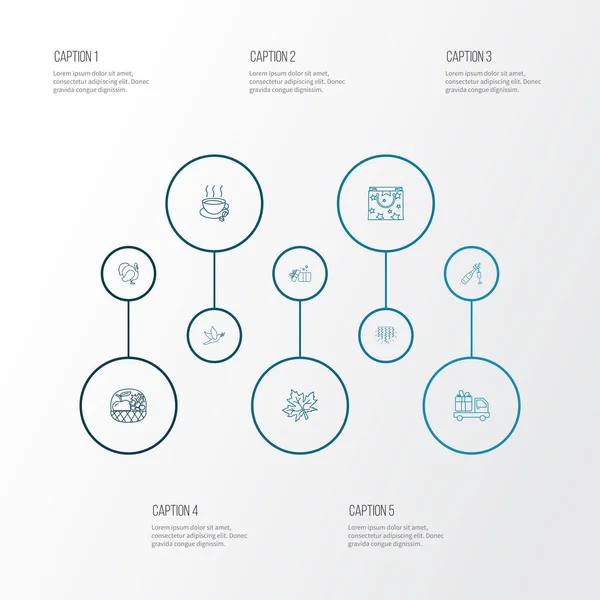 感恩节图标线条风格设置与送礼，礼物，香槟和其他Fizz元素。孤立的图解感恩节图标. — 图库照片